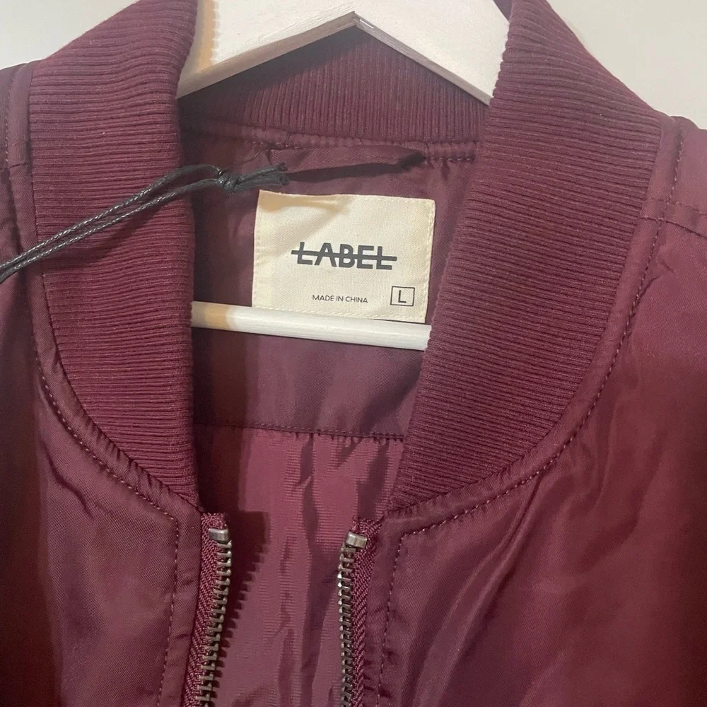 LABEL Unisex Go To Burgundy Bomber Jacket Double Zipper Lots of Pockets